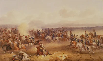 En skvadron av de 10:e husarerna besegrar ryssarna vid Tchernaya, 16 augusti 1855, ca 1890