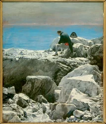 Det är över, Napoleon I på Sankt Helena (1769-1821). Kejsaren i exil är avbildad i en melankolisk hållning, ensam på en klippa på ön Sankt Helena. 1800-talet. 0,76 x 0,67 m. Malmaison, slottsmuseum.