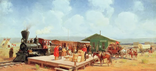 Western Railway Station, Frontier Days, ca 1901 (olja på duk)