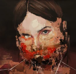 Distorted Model, 2019-24 (akryl, pastell och olja på duk)