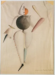 Kostymdesign för Triadic Ballet, av Schlemmer, Oskar (1888-1943). Akvarell på papper