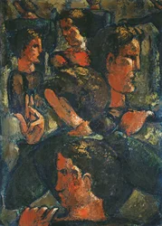 Grupp av figurer med upphöjd hand; Grupp av figurer med upphöjd hand