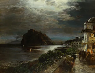 Aragonska slottet Ischia (olja på duk)