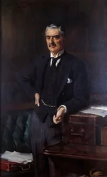 Porträtt av Neville Chamberlain (1869-1940) (olja på duk)