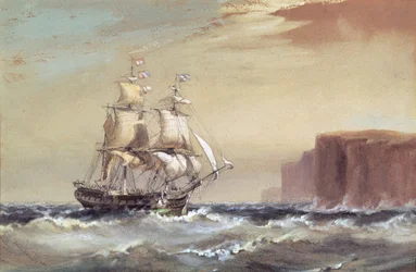Emigrantskepp anländer utanför Sydney Heads, 1883