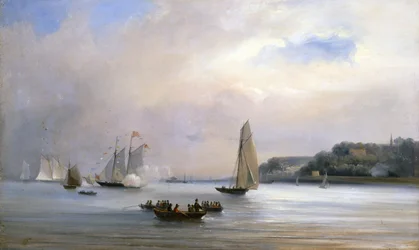 The Anglo-American Yacht Race round the Isle of Wight, 22 augusti 1851 (olja på duk)