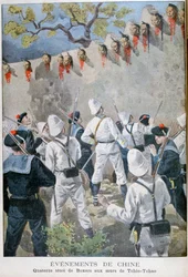 Fjorton huvuden av boxare på väggarna i Tchio-Tchao, Kina, 1900