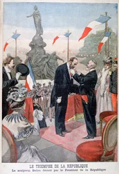 Jules Dalou belönades med hederslegionens medalj av Emile Loubet, 1899