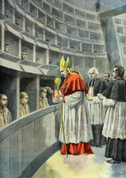 Monseigneur Richard ger konfirmation till unga fångar på Petite Roquette