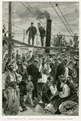 Fartygets däck. Gravyr av Tofani för att illustrera berättelsen Voyage en Thessalie 1882, av Paul Monceaux, i le tour du monde 1887, regisserad av Edouard Charton (1807-1890), Hachette, Paris.