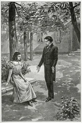 Victor Hugo förklarar sin kärlek till Adèle Foucher, 1800-talet (bw-gravyr)