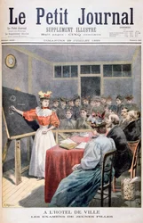 Unga flickor tar examen i ett rådhus, Frankrike, 1895