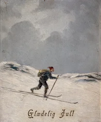 Skidåkare (god jul), ca 1880