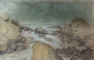 Havs- och landskapsskisser (akvarell och penna på papper)
