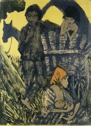 Gypsy Family på en vagn; Zigenarfamilj vid den täckta vagnen,