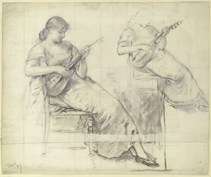 Sittande ung kvinna som spelar mandolin