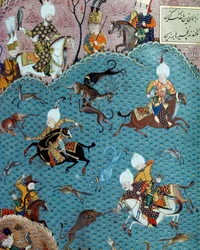 Jaktscen i närvaro av Sultan Murad II (Murat) (1404-1451) Miniatyr av 1600-talet. Istanbul, Topkapi Sarayi Museum Library