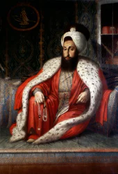 Osmanska riket: "Sultan Selim III:s publik". 1803. Olja på duk av Constantine Capidagli. Topp Sarayi Istanbul bibliotek