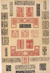 Exemplar av typografiska utsmyckningar från 1500-talets Italien och Frankrike, utgivna av Aldine, Giunta och Stephan, kapitel XIX, plåt XC, från 