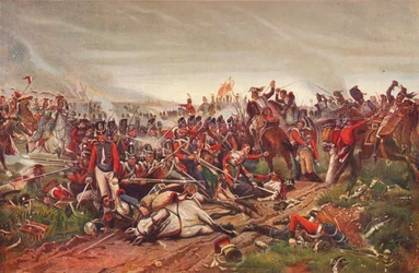 Franska kurassier anfaller ett brittiskt infanteritorg vid slaget vid Waterloo, 1815 1906