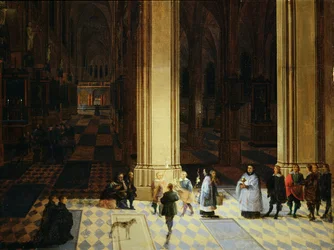 Interiör från Antwerpens katedral på natten, mitten av 1600-talet (olja på pannå)
