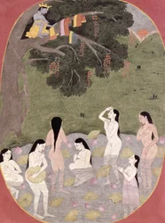 Krishna med koflickornas kläder, Tehri-Garhwal, ca 1820-30