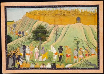 Rama och Lakshmana i samråd med apan och björnallierade, ca 1800