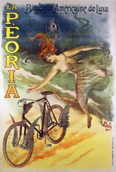 Affisch som reklamerar La Peoria-cyklar (lito i färg)