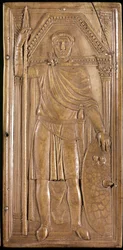 Stilicon i vapen, general, patrice och konsul i det västromerska riket. Höger panel av stilichos dyptik (skulptur på elfenben, ca 395)