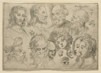 Skissplatta med tio huvuden, 1636
