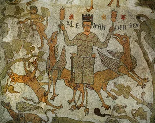 Alexander den store på en tron med stöd (mosaik)