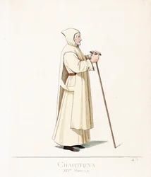Prästdräkt: en kartusisk munk, orden av Saint Bruno