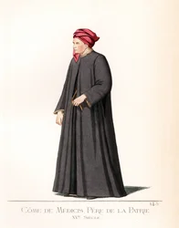 Cosimo (Kom) av Medicis (1389-1464), även känd som Cosimo den äldre (Cosimo il Vecchio) eller Come Pere of the Fatherland (Cosimo Pater Patriae), italiensk bankir och statsman, grundare av den politiska dynastin Medici - Cosimo de Medici (1389-1464), fet