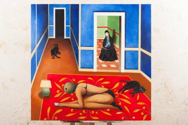 Annonciation in blu velvet, 2016 (olja på träpanel)