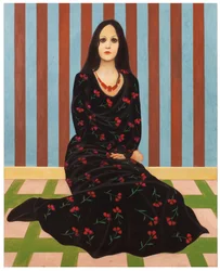 Damen med blommor, 2016 (olja på träpanel)