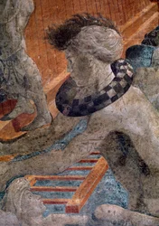 Noah and the Flood, detalj av kostymen för en av de förlorade människorna utanför arken - Fresco