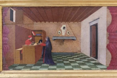 Predella med vanhelgandet av hostian, detalj