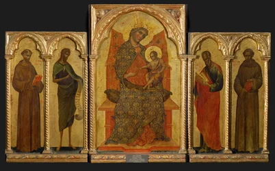 Polyptyk. Mittpanelen: Madonna med barn ...