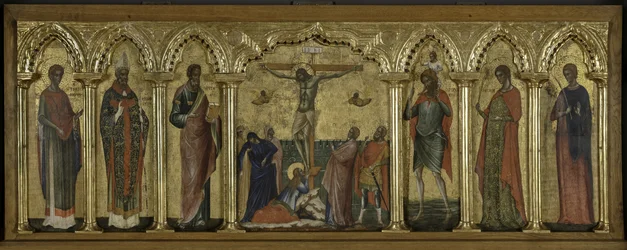 St Stratonicus, St Hermolaus, St Matthew, St Cristopher, St Thecla and St Abundius, Polyptyk av korsfästelsen med heliga