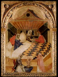 St Nicholas of Myras födelse - olja på panel