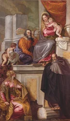 Den heliga familjen med St. Johannes Döparen, St. Anthony Abbot och St. Catherine, 1551