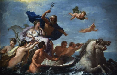 Neptunus och Amfitrites triumf. Barock, Italien, Neapelskolan, Villa Margherita, Bordighera, 51 x 76, målning