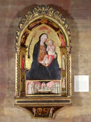Ödmjukhetens jungfru med änglar och heliga, ca 1440 (tempera med guld på panel)