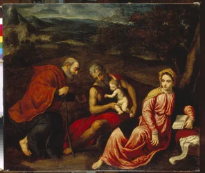 Vila på flykten till Egypten. Målning av Paris Bordone (1500-1571), olja på duk