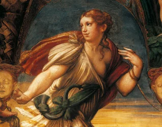 Legenden om Diana och Actaeon av Francesco Mazzola, känd som Parmigianino (1503-1540), fresk, detalj, Rocca Sanvitale, Fontanellato, Emilia Romagna