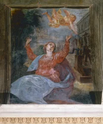 Saint Agatha, av Parmigianino (1503-1540), fresk, kyrkan San Giovanni Evangelista, Parma, Emilia-Romagna, Italien