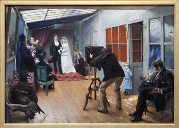 Ett bröllop med fotografen, Målning gjord 1879 av Pascal Adolphe Jean Dagnan Bouveret (1852-1929). Fotografi, KIM Youngtae, Lyon, Musee des Beaux Arts de Lyon.
