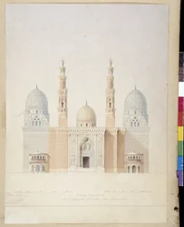 Arkitektur: huvudfasadprojektet för moskén i Alexandria. Egypten. Teckning av Pascal Coste (1787-1879)