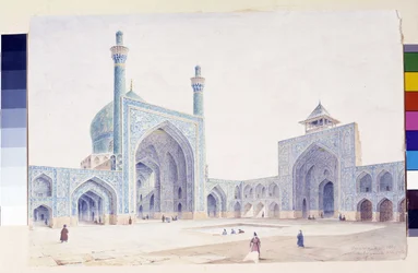 Vy över det inre av innergården till den stora moskén i Isfahan