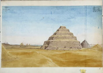 Utsikt över pyramiderna i Sakarra. Egypten januari 1819 Akvarell av Pascal Coste (1787-1879) Marseilles kommunala bibliotek